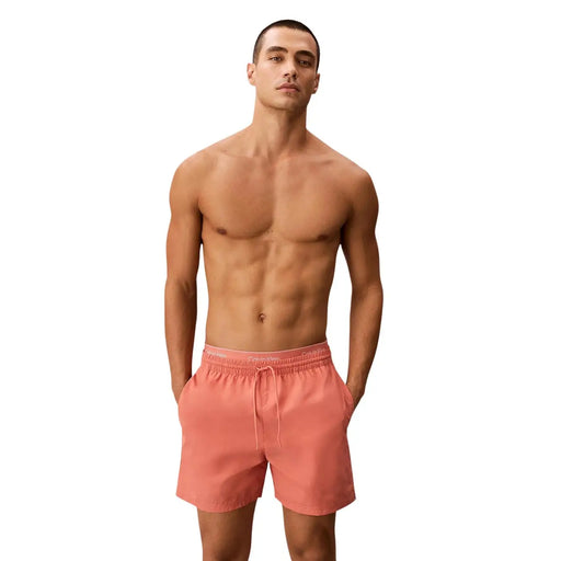 Calvin Klein Jeans men grey medium drawstring swimwear in coral color with elastic waistband and drawstring closure