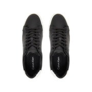 Calvin Klein Jeans Baskets en cuir noir pour homme, avec semelles en caoutchouc blanc et lacets noirs, modèle YM0YM01344