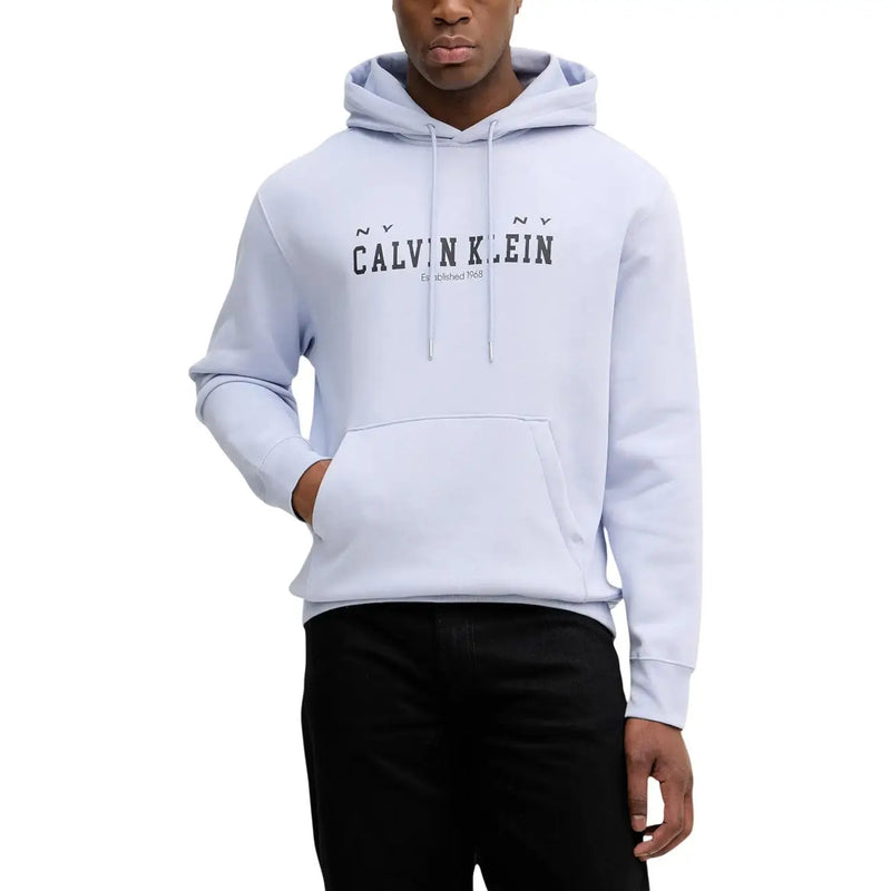 Calvin Klein Jeans Sweat à capuche pour homme en coton lilas avec logo noir et cordons de serrage assortis, idéal pour une tenue décontractée.