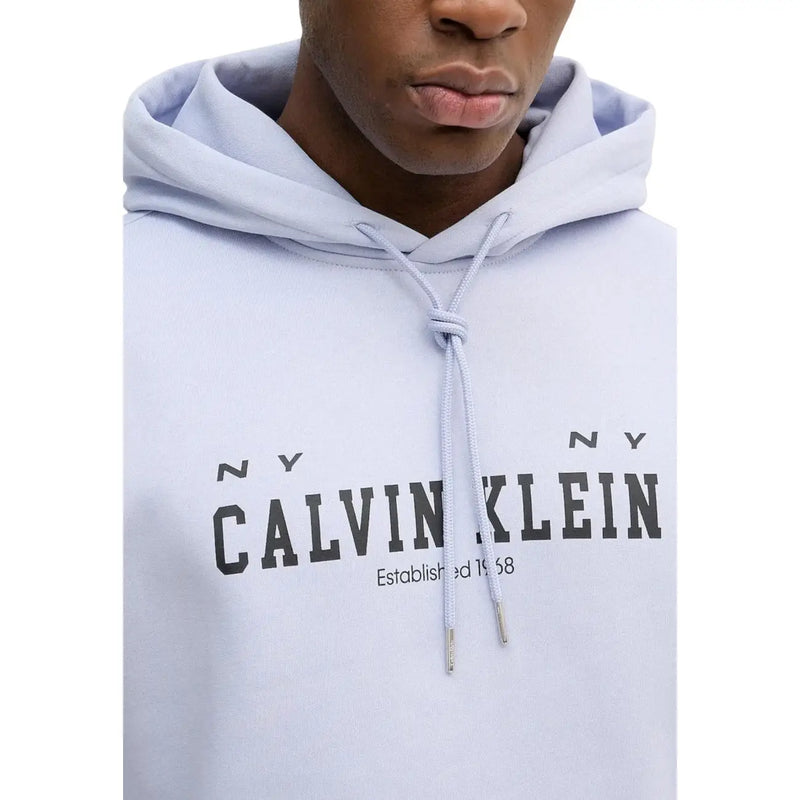 coton bleu clair Calvin Klein Jeans Sweat à capuche pour homme avec logo NY noir Calvin Klein lettrage et cordons de serrage assortis, établis en 1968