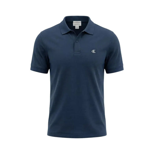 Polo à manches courtes en coton texturé bleu marine de Calvin Klein Jeans avec logo CK blanc sur la poitrine gauche, taille L