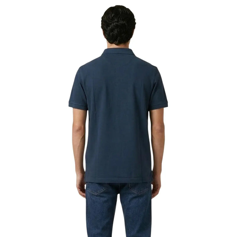Navy blue Calvin Klein Jeans men polo shirt made of cotton with short sleeves in size large displayed front view