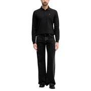 Calvin Klein Jeans Polo homme noir en coton à manches longues avec petit logo brodé sur la poitrine