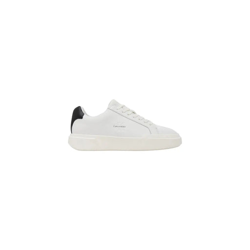 White leather calvin klein jeans men sneakers with black heel tab for fall winter use