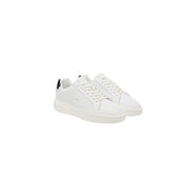 Calvin Klein Jeans Baskets pour homme en cuir blanc avec languettes noires au talon, arborant un design minimaliste automne-hiver