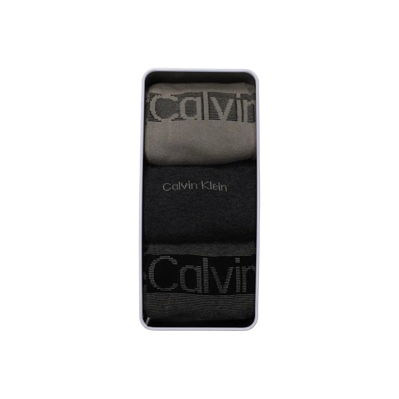Calvin klein jeans men socks in black and gray cotton with subtle logo cuff in beige gift box