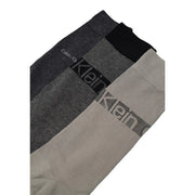 Three calvin klein jeans men cotton socks in beige black and heather gray with bold klein logo stripe in gift box