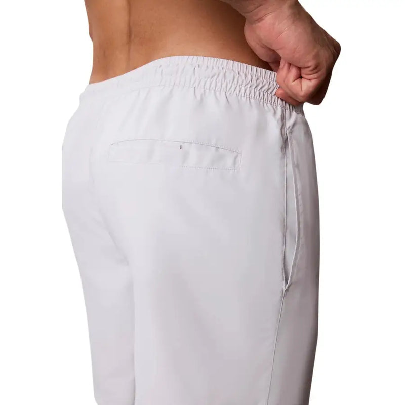 Calvin klein jeans men swimwear light gray lightweight athletic shorts with elastic waistband and rear pocket back view