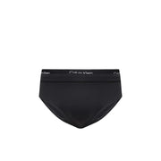Black Calvin Klein Jeans men swimwear briefs featuring a white logo band and comfortable stretch fabric