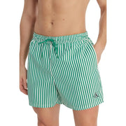 Calvin Klein Jeans men swimwear green and white vertically striped swim trunks with matching drawstring waistband