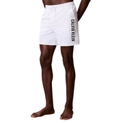 White calvin klein jeans men swimwear swim trunks with black vertical branding on the side