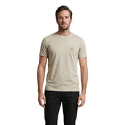 Beige Calvin Klein Jeans men t-shirt with subtle red CK logo on left chest, casual cotton top