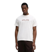 White Calvin Klein New York City short-sleeve t-shirt with minimalist pink and gray logo, black cotton men’s shirt