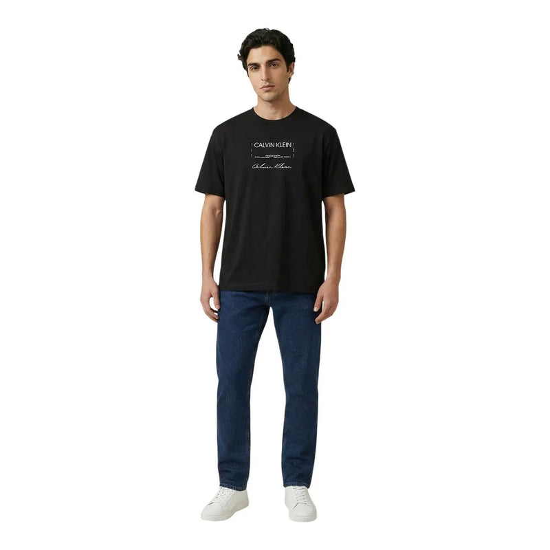 Noir Calvin Klein Jeans T-shirt homme en coton avec logo blanc et imprimé signature sur manches courtes