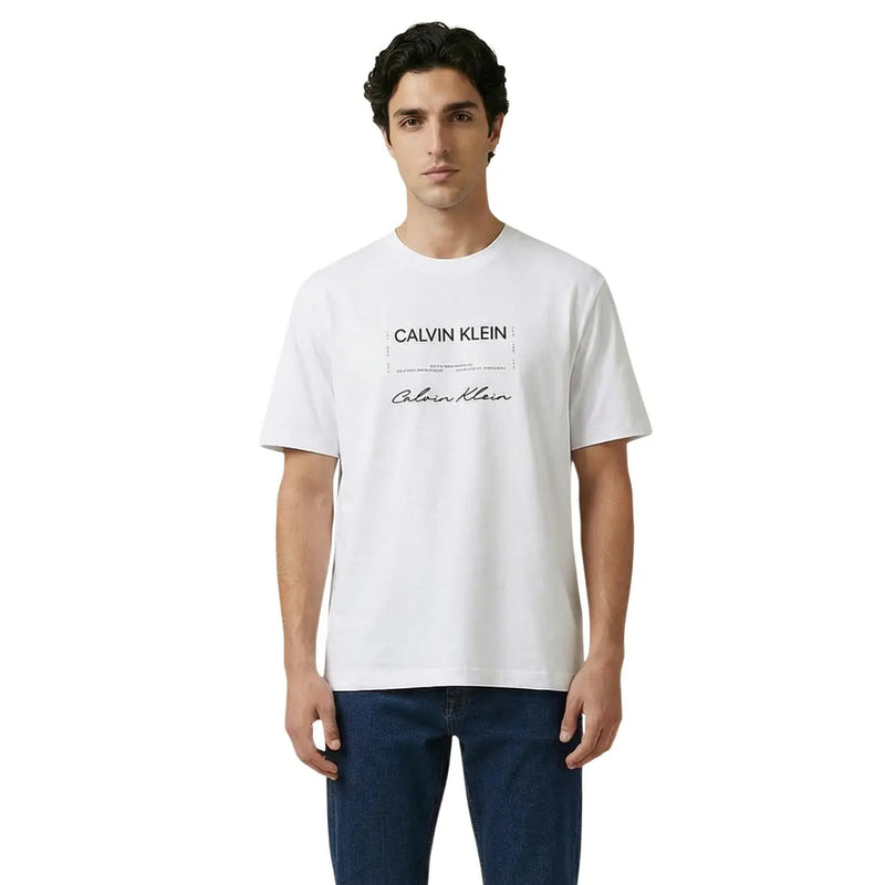 Blanc Calvin Klein coton t-shirt vêtements à manches courtes pour hommes avec logo imprimé noir et design signature
