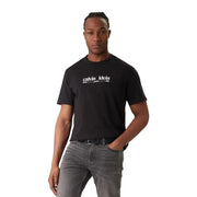 Black cotton calvin klein jeans men t shirt with white calvin klein new york city logo on the chest