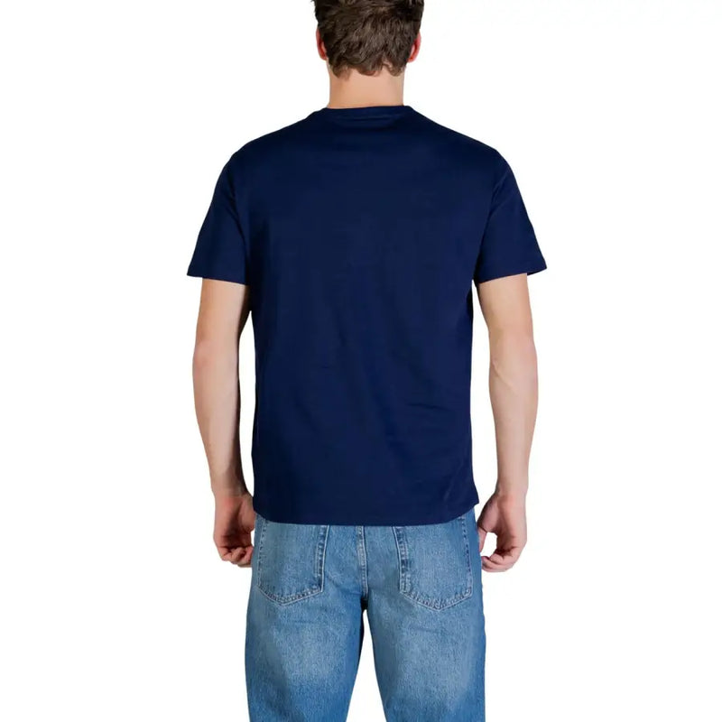 Navy blue Calvin Klein Jeans men t shirt made of cotton with ss badge 30s jersey fabric front side shown