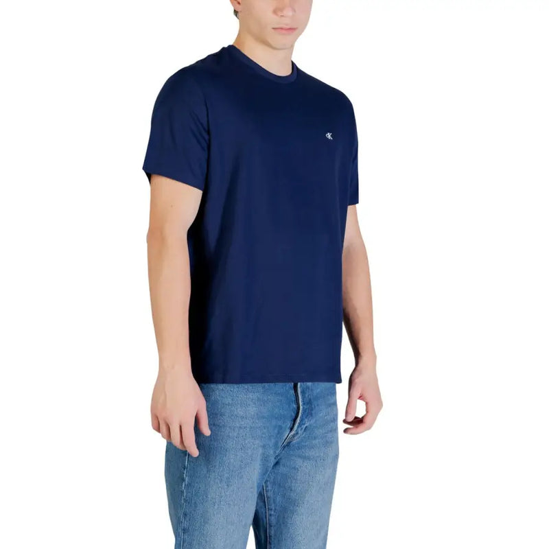 Navy blue Calvin Klein Jeans men t shirt with small embroidered logo on left chest made of 100% cotton monogram