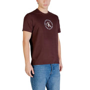 Maroon calvin klein jeans men t shirt in cotton with white circular ck monogram logo new york since 1986 print