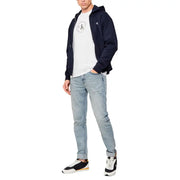 bleu marine Calvin Klein Jeans Sweat à capuche zippé avec logo circulaire blanc sur la poitrine et emblème assorti sur la manche gauche