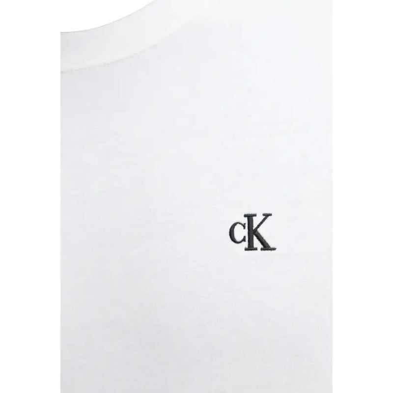 Calvin Klein Jeans hommes t-shirt en coton blanc avec un discret logo CK brodé en noir sur la poitrine