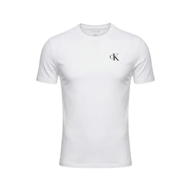 Jeans Calvin Klein homme blancs t-shirt avec un petit logo CK noir sur la poitrine gauche pour un style décontracté