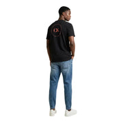 verso noir Calvin Klein Jeans hommes t-shirt avec un logo circulaire rose et blanc au dos