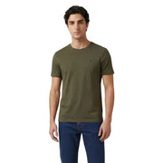 Calvin Klein Jeans hommes t-shirt en coton vert olive, col rond et petit logo brodé sur la poitrine gauche