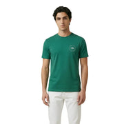T-shirt en coton vert à manches courtes t-shirt avec un logo circulaire blanc sur la poitrine gauche par Calvin Klein Jeans pour hommes