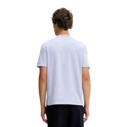 Calvin Klein Jeans men t shirt light blue short sleeved cotton with classic crew neck and lilac print