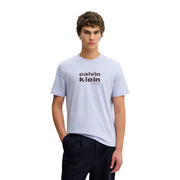Light blue calvin klein jeans men t shirt with black logo print cotton round neck for casual wear