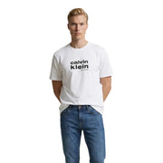 White cotton Calvin Klein Jeans men t shirt with black Calvin Klein New York City logo printed on the chest