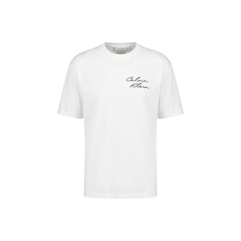 Calvin Klein Jeans T-shirt homme blanc en coton à col rond avec logo noir en écriture cursive sur la poitrine LV04RE828G