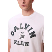 White calvin klein jeans men t shirt in cotton with bold black arched ck 1968 nyc lettering on front