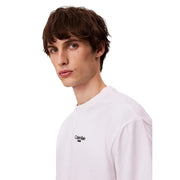 Calvin Klein Jeans men white cotton long-sleeve t-shirt with black embroidered logo on left chest for spring summer