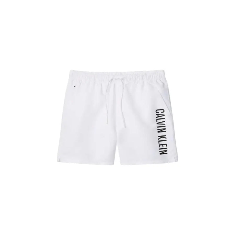 Calvin Klein Jeans Short de bain blanc en polyester pour homme avec logo vertical noir sur le côté