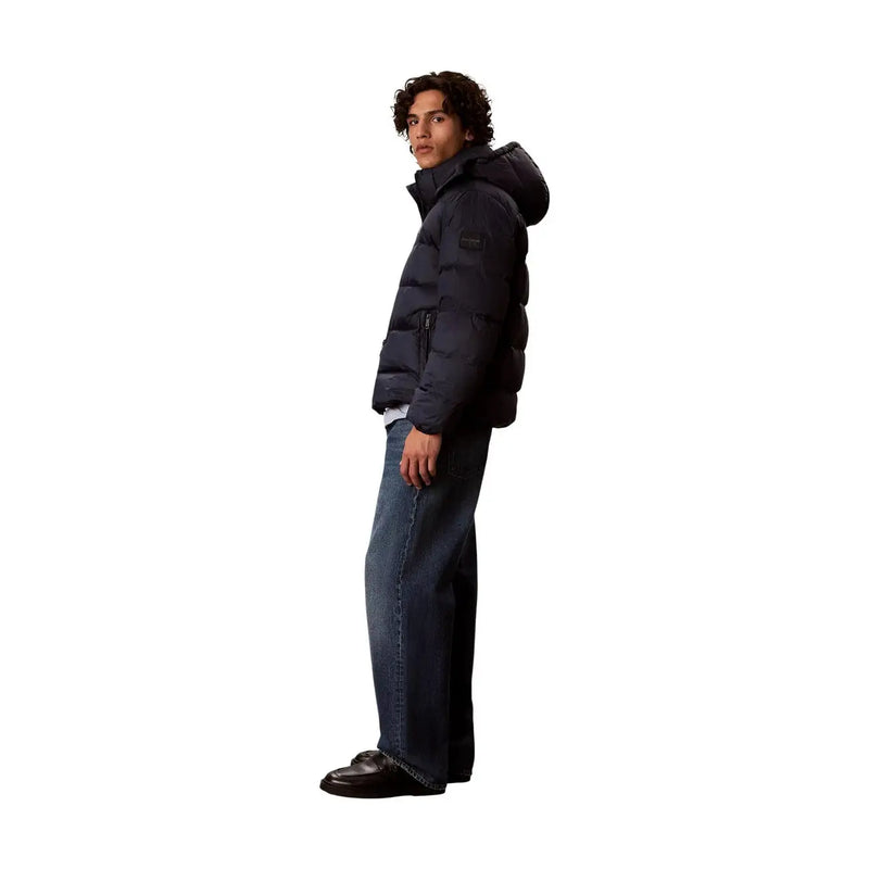 Calvin Klein Jeans Doudoune noire pour homme, matelassée et à capuche, vue de face