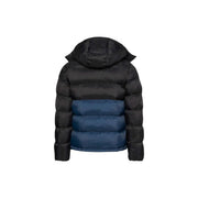 Calvin Klein Jeans Doudoune homme noire et bleu marine à capuche et fermeture éclair sur le devant, vue de face