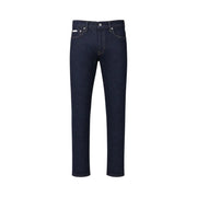 Calvin Klein Jean slim pour homme en denim indigo foncé avec de subtiles surpiqûres, vue de face
