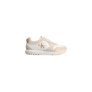 Cream-colored Calvin Klein Jeans white leather women sneakers with sleek minimalist design and rose gold branding for spring summer