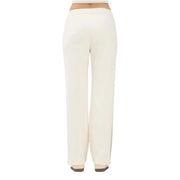 Calvin Klein Jeans Pantalon beige en coton pour femme, coupe large, tissu lisse couleur crème et taille haute.