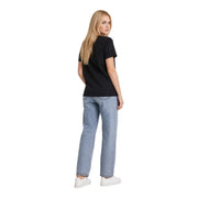 Calvin Klein Jeans women black classic cotton t shirt back view with subtle graphic worn by a model