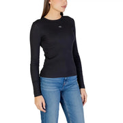 Calvin Klein Jeans women black cotton long-sleeved top with a subtle logo on the chest and round neck design