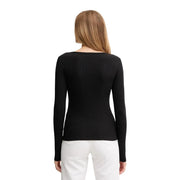 T-shirt à manches longues en coton côtelé noir Calvin Klein Jeans pour femme, col rond, vue de face