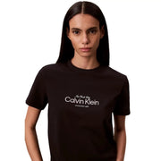 T-shirt Calvin Klein Jeans femme en coton noir, col rond, imprimé blanc « New York City » et logo sur la poitrine