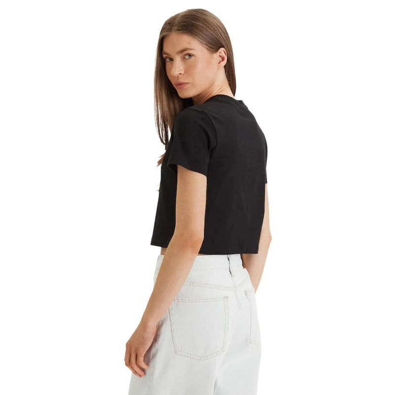 Calvin klein jeans women black cotton short-sleeved crop top with round neck for casual wear