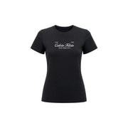 Noir Calvin Klein Jeans T-shirt court en coton pour femme avec imprimé est blanc et motif classique