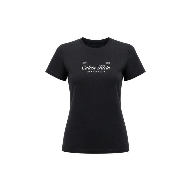 Noir Calvin Klein Jeans T-shirt court en coton pour femme avec imprimé est blanc et motif classique