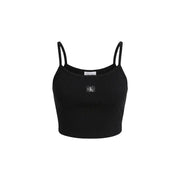 Calvin Klein Jeans crop top côtelé en coton noir pour femme top avec de fines bretelles et un petit logo sur le devant