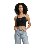 Calvin Klein Jeans débardeur court en coton noir pour femme top avec des bretelles fines et un petit logo brodé sur la poitrine